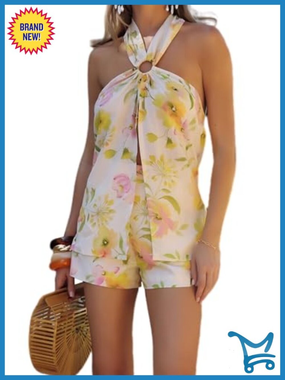 2 Piece Short Sets Sleeveless Halter Top Matching Shorts Loose Fit Summer